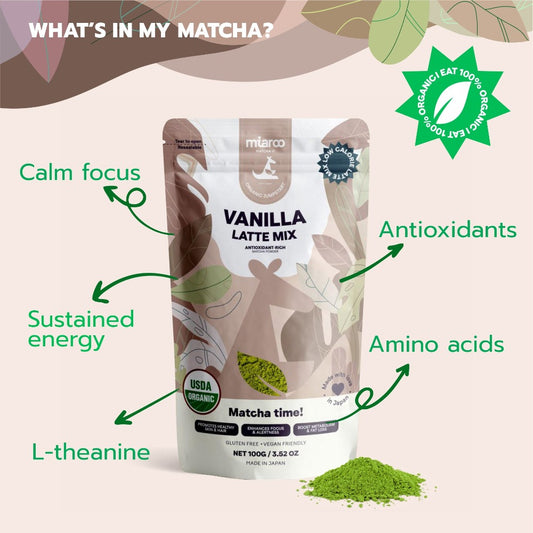 Vanilla Flavored Matcha Latte Mix Miaroo USDA Organic Matcha