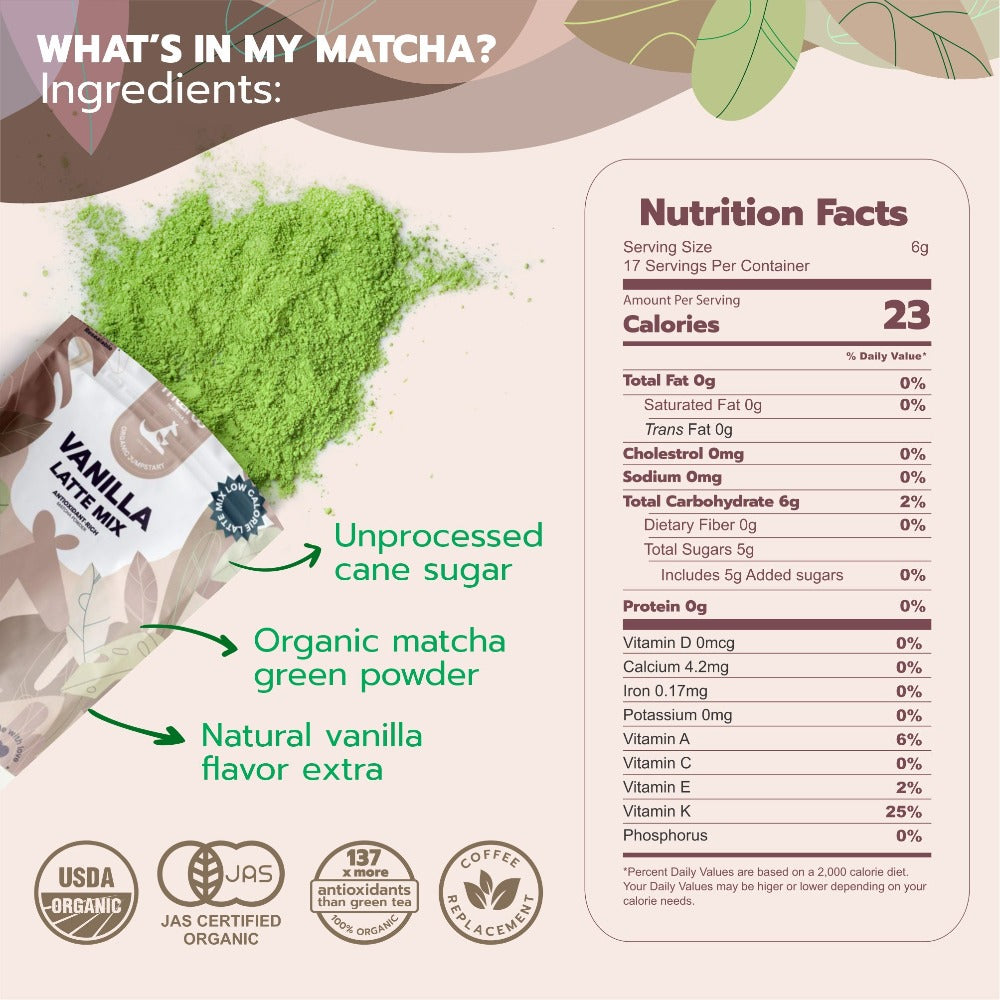 Vanilla Flavored Matcha Latte Mix Miaroo USDA Organic Matcha
