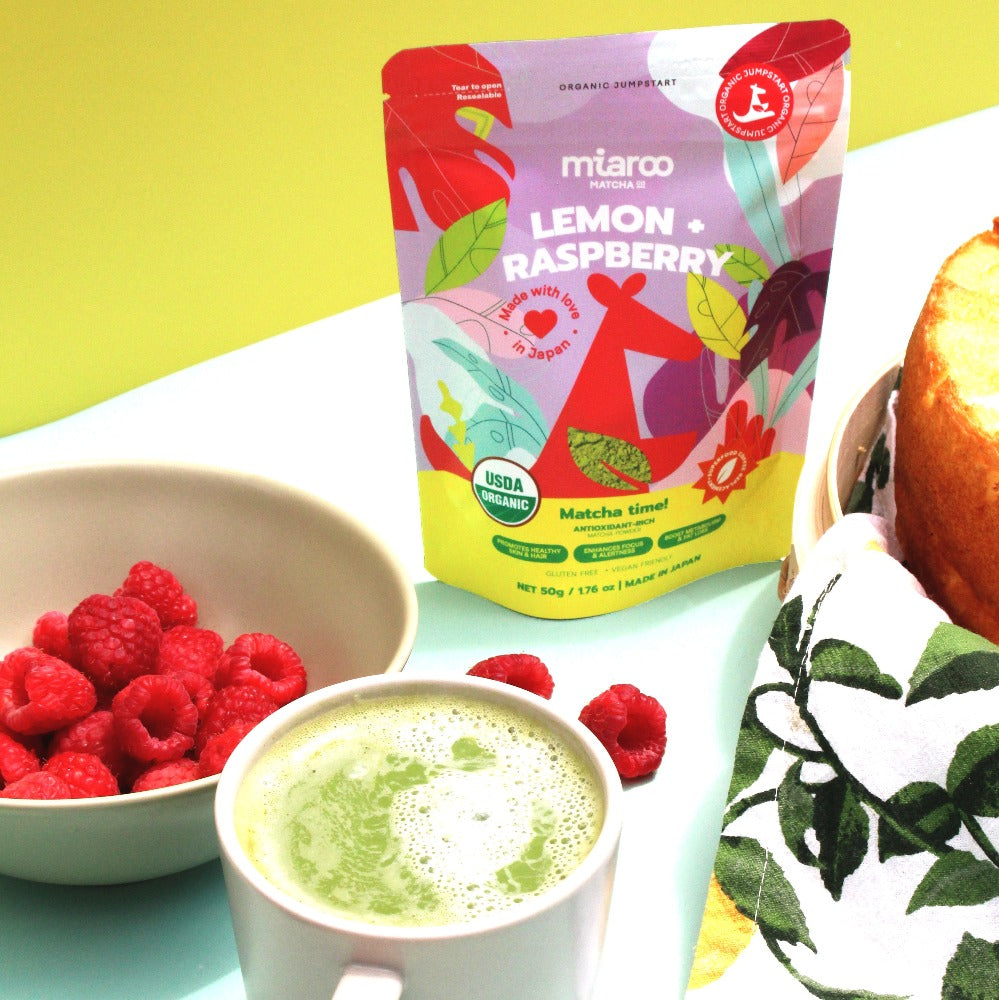 Miaroo Lemon Raspberry Breakfast Matcha Powder Mix USDA Organic